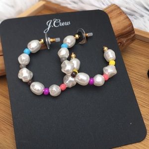 New J. Crew Playful Pop Acrylic Pearl and Rainbow Bead Hoop Earrings